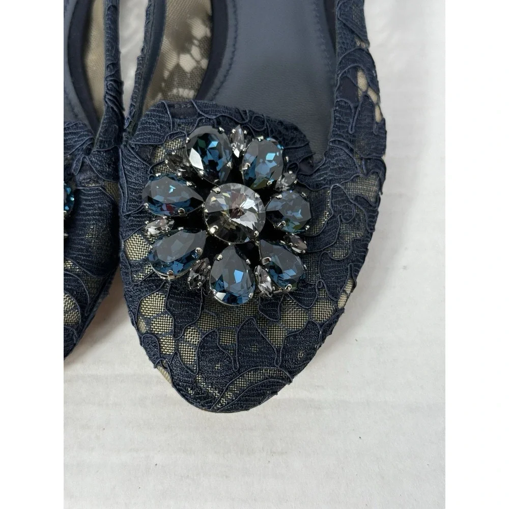 Dolce & Gabbana Navy Lace Embellished Flats